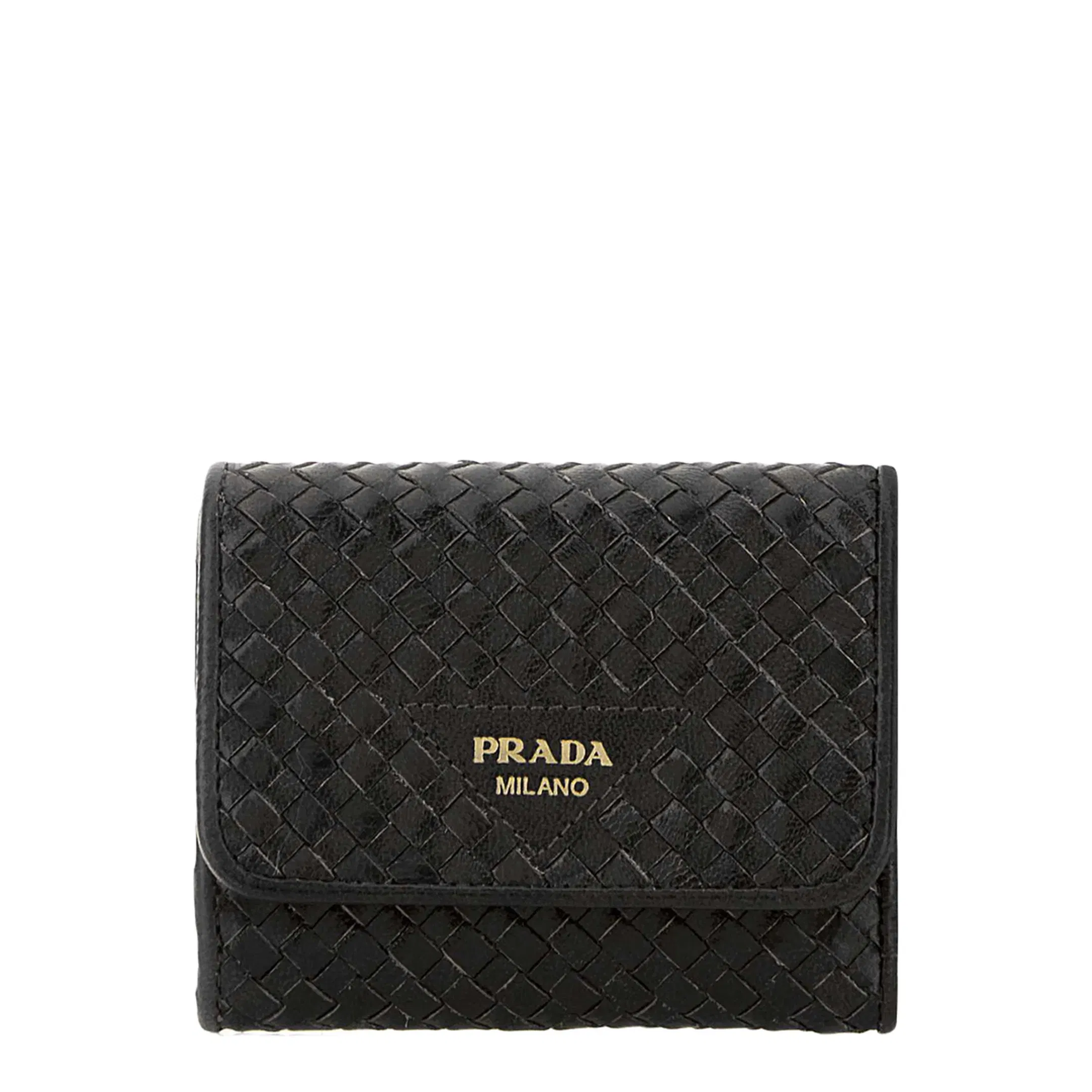 Madras Small Woven Leather Wallets - Black