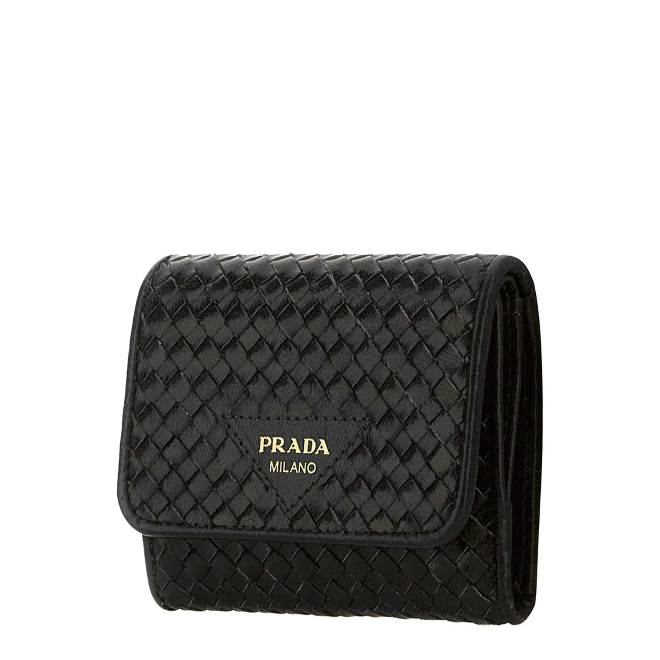 Madras Small Woven Leather Wallets - Black