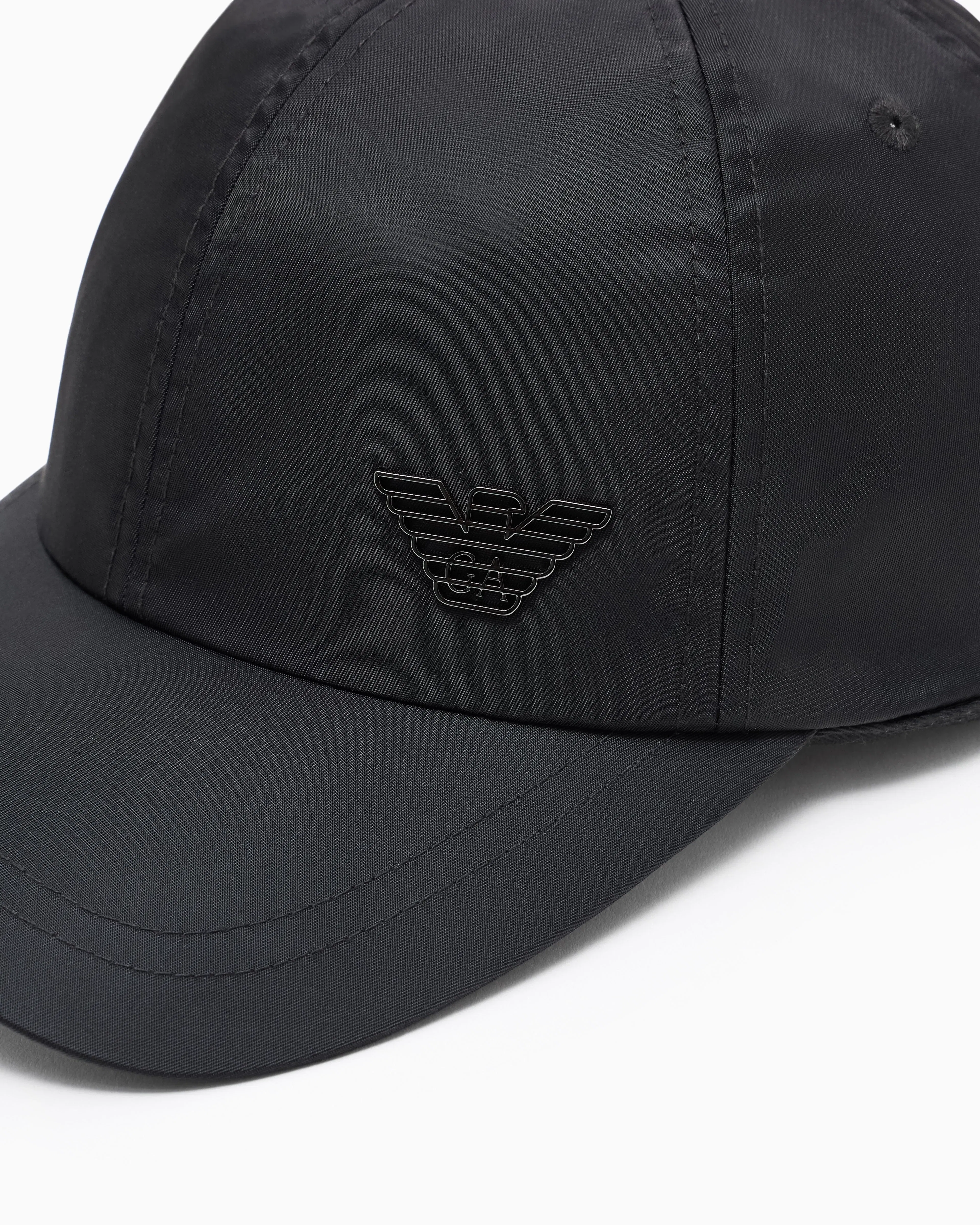 Emporio Armani Nylon cap with a metal logo plate and an adjustable back
