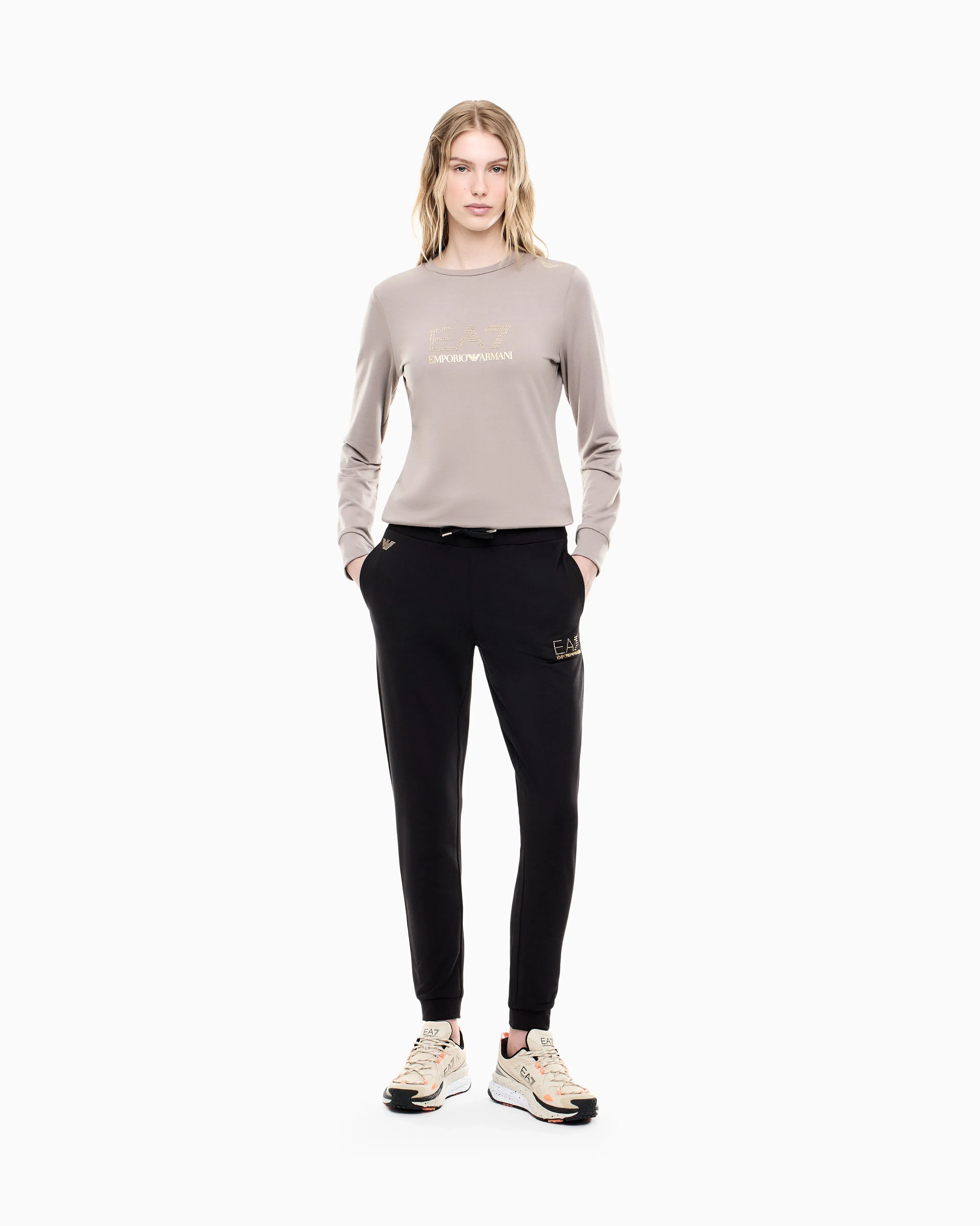 EA7 Viscose joggers with a studded logo and drawstring Evolution