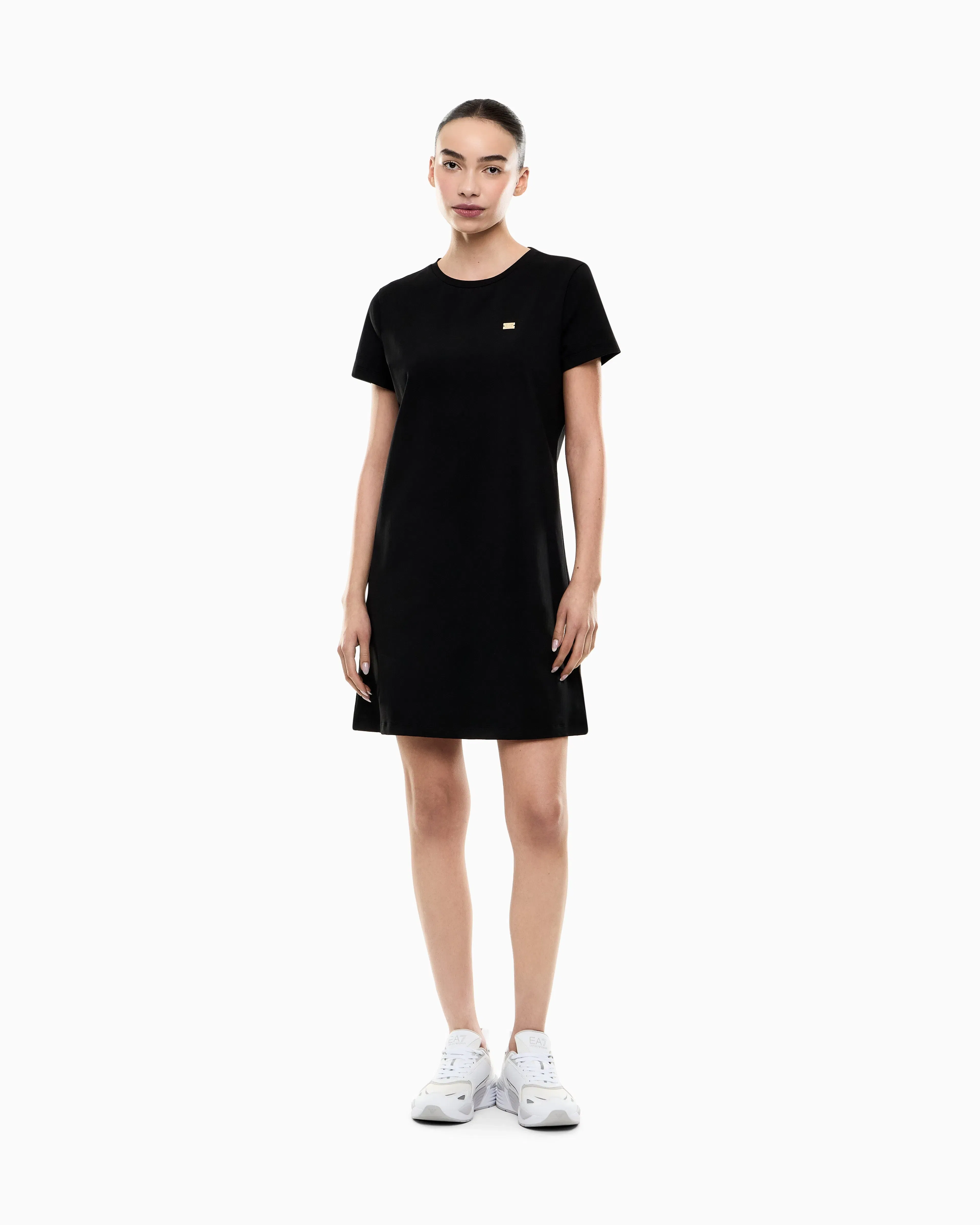 EA7 Jersey dress in stretch cotton with metal logo Core Lady