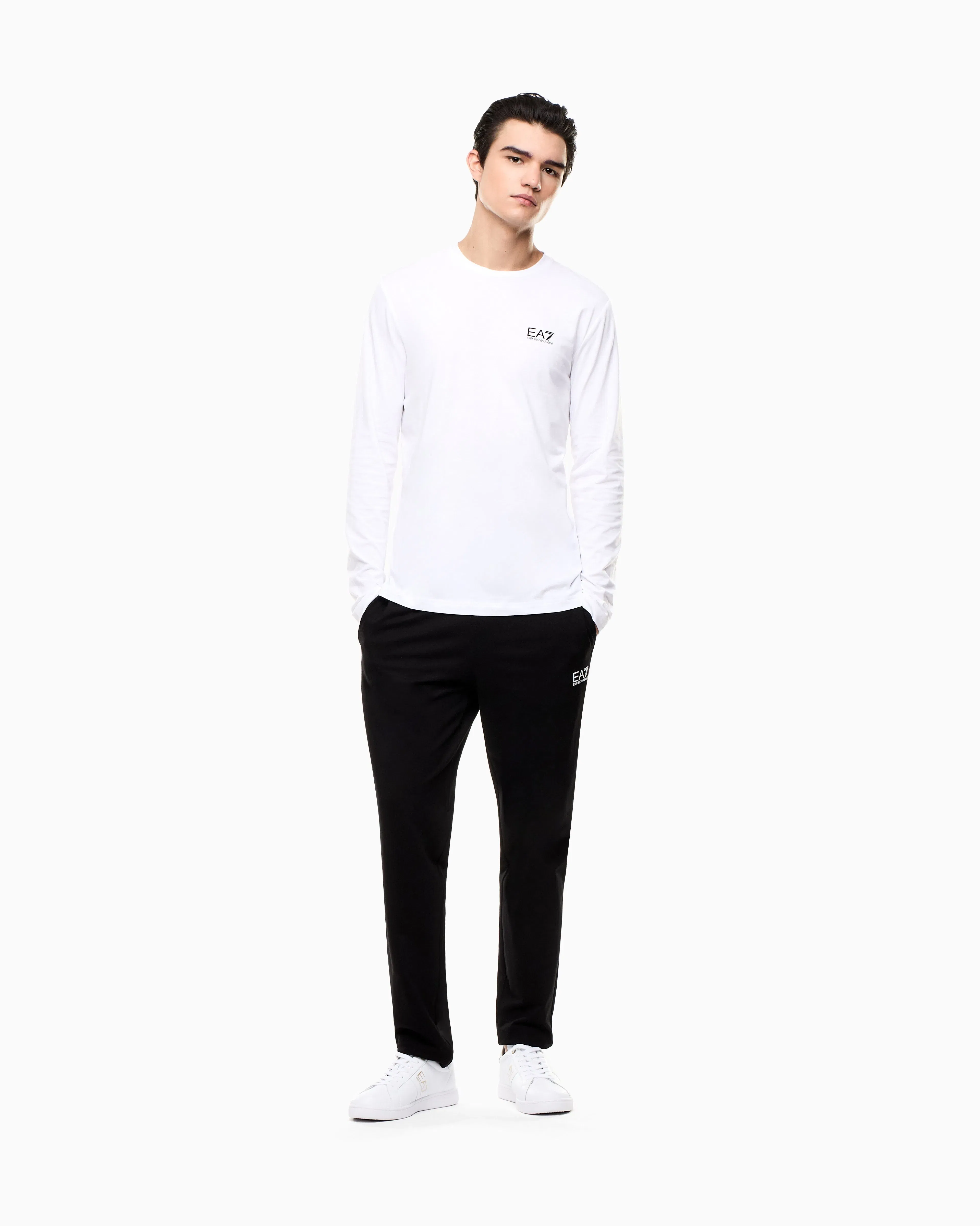 EA7 Crew neck t-shirt Core Identity in cotton with long sleeves