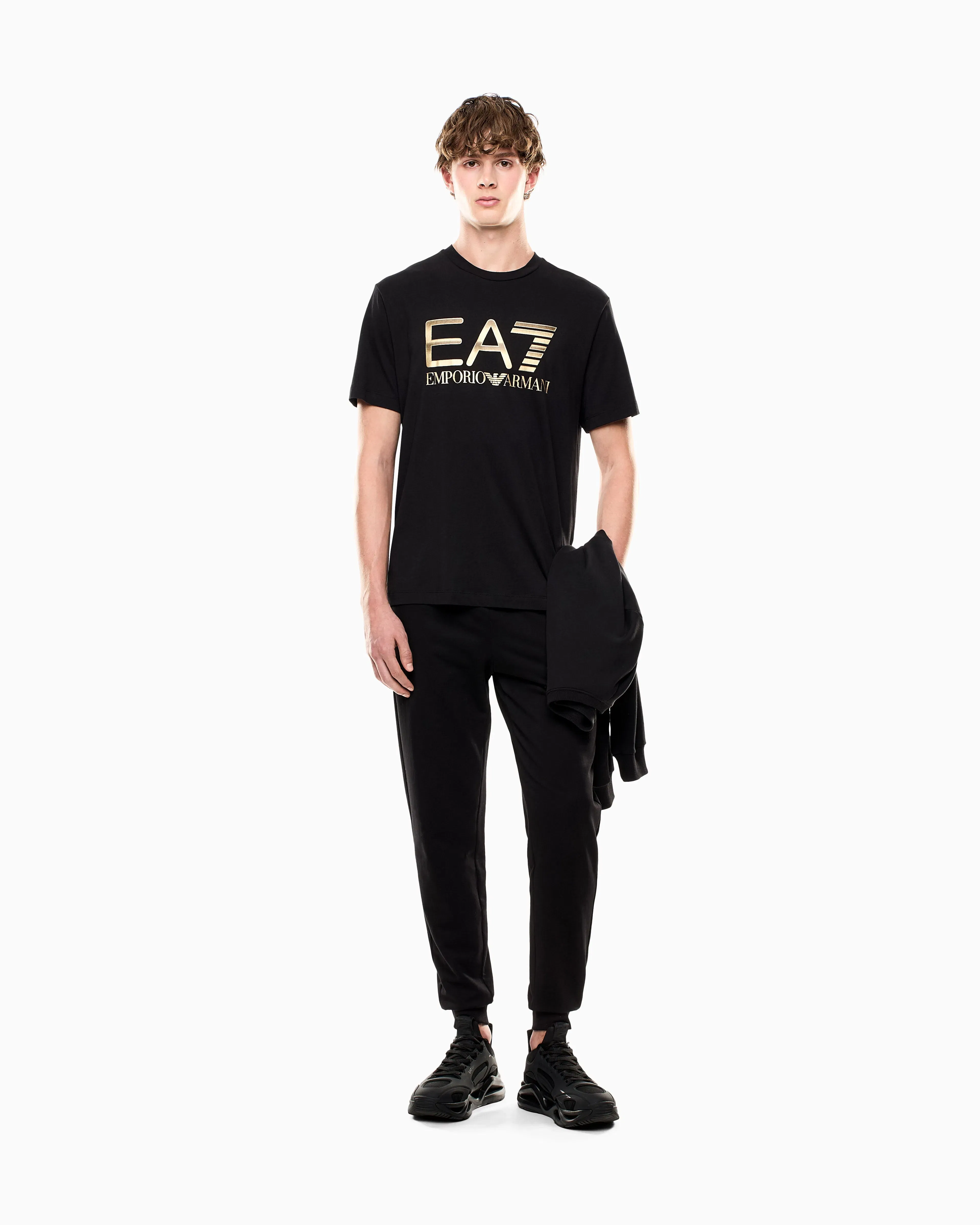 EA7 Crew neck cotton t-shirt with maxi logo Logo Series