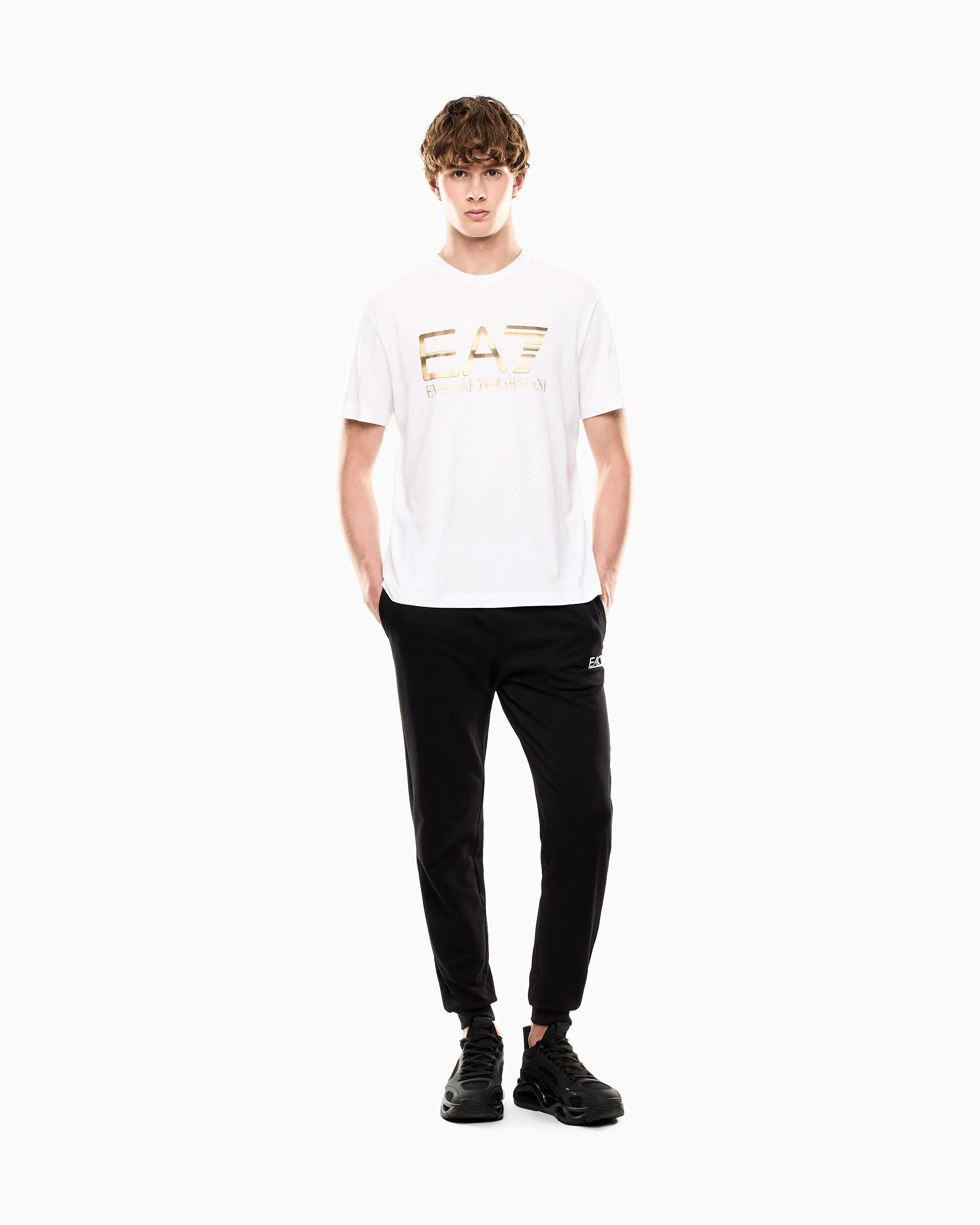 EA7 Crew neck cotton t-shirt with maxi logo Logo Series