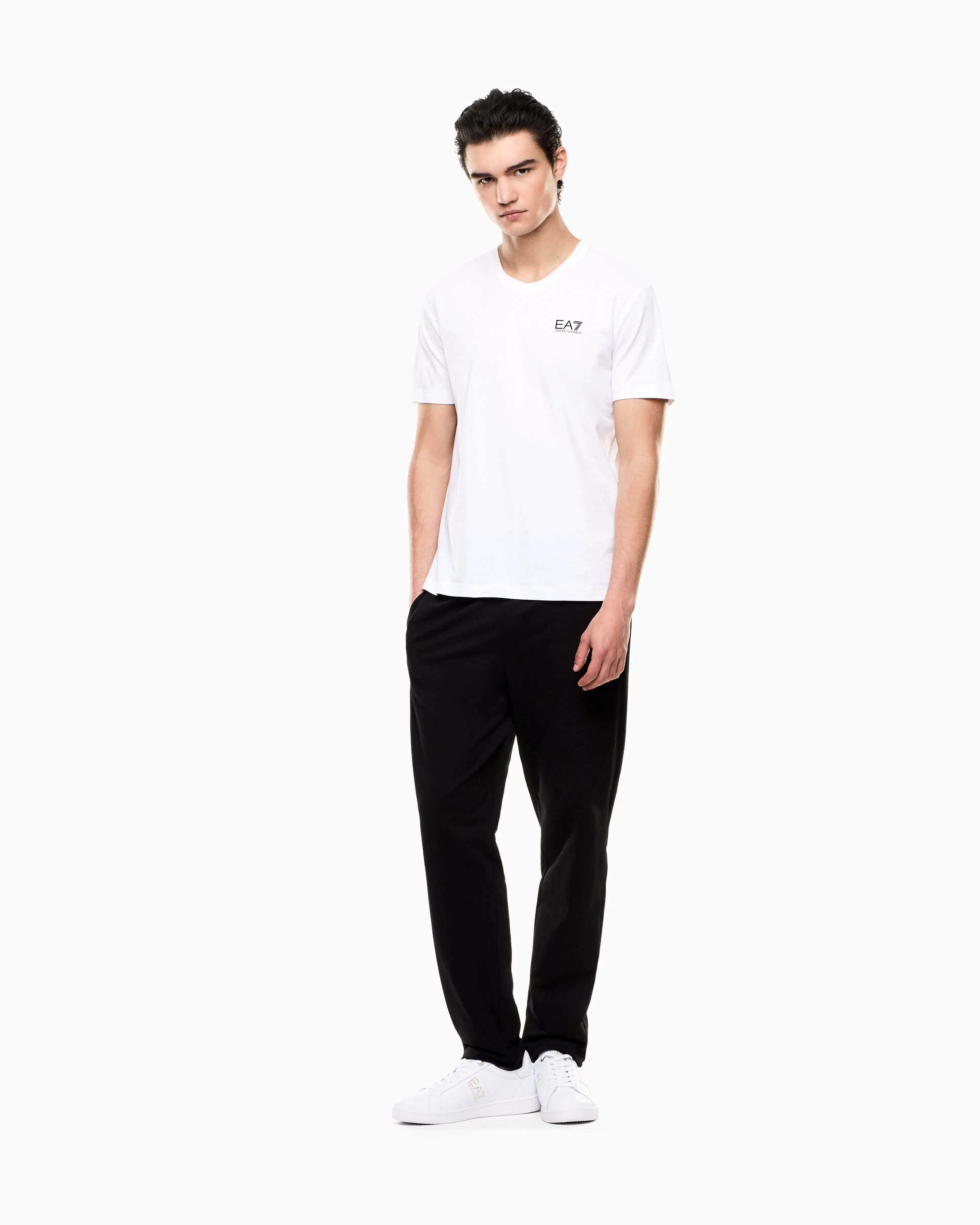EA7 Core Identity stretch cotton jersey V-neck T-shirt