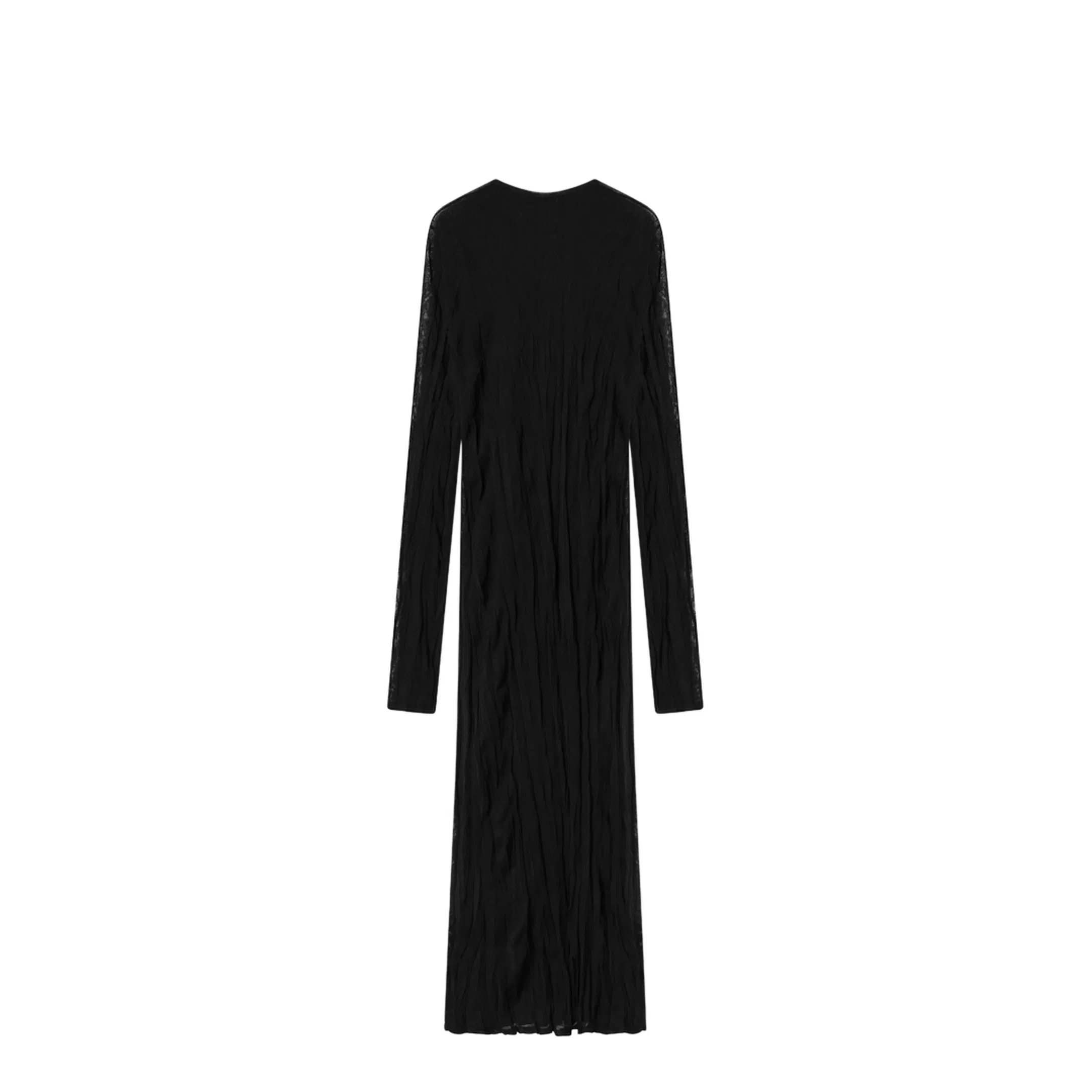 Crinkled Knit Maxi Dress With Long Sleeves In Black