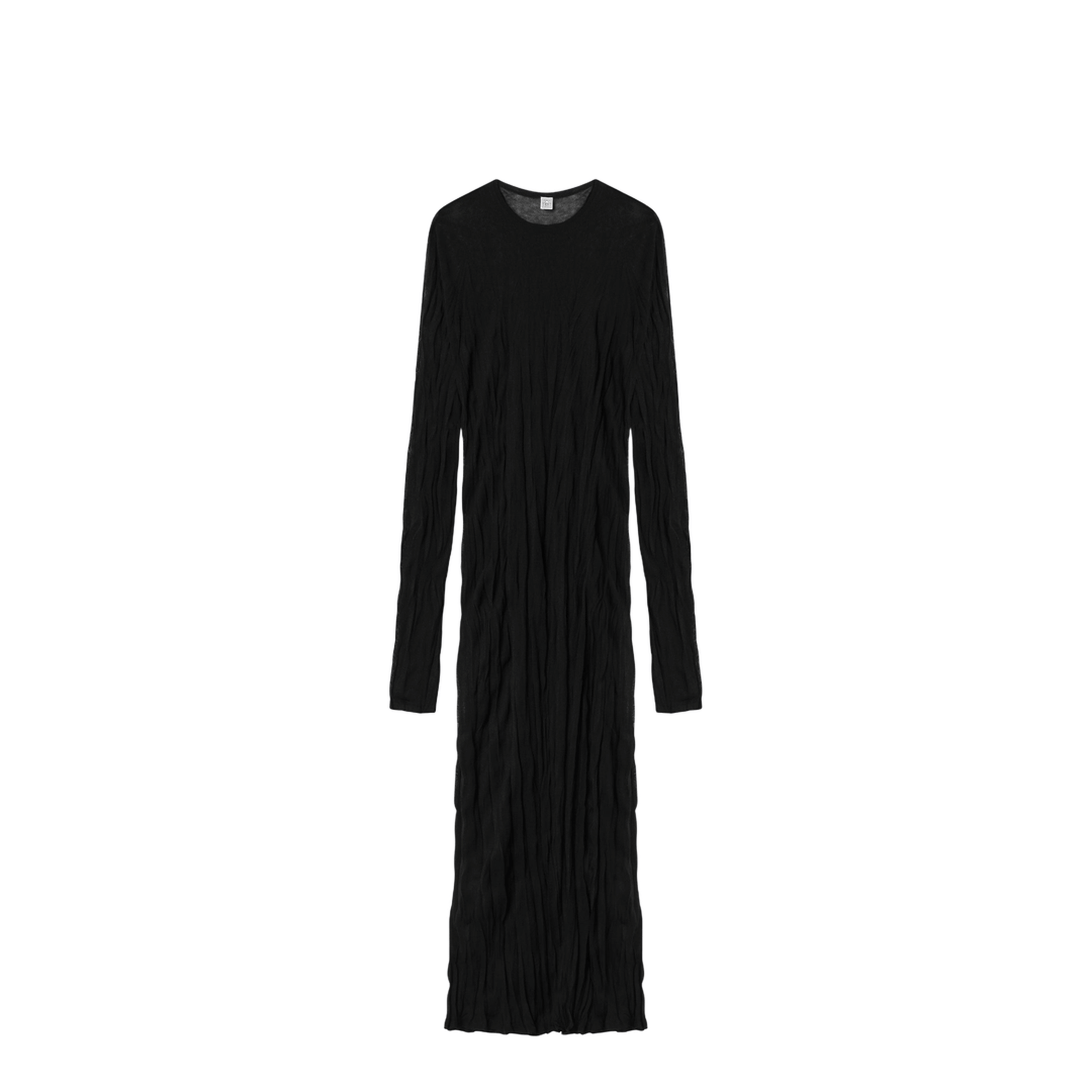 Crinkled Knit Maxi Dress With Long Sleeves In Black