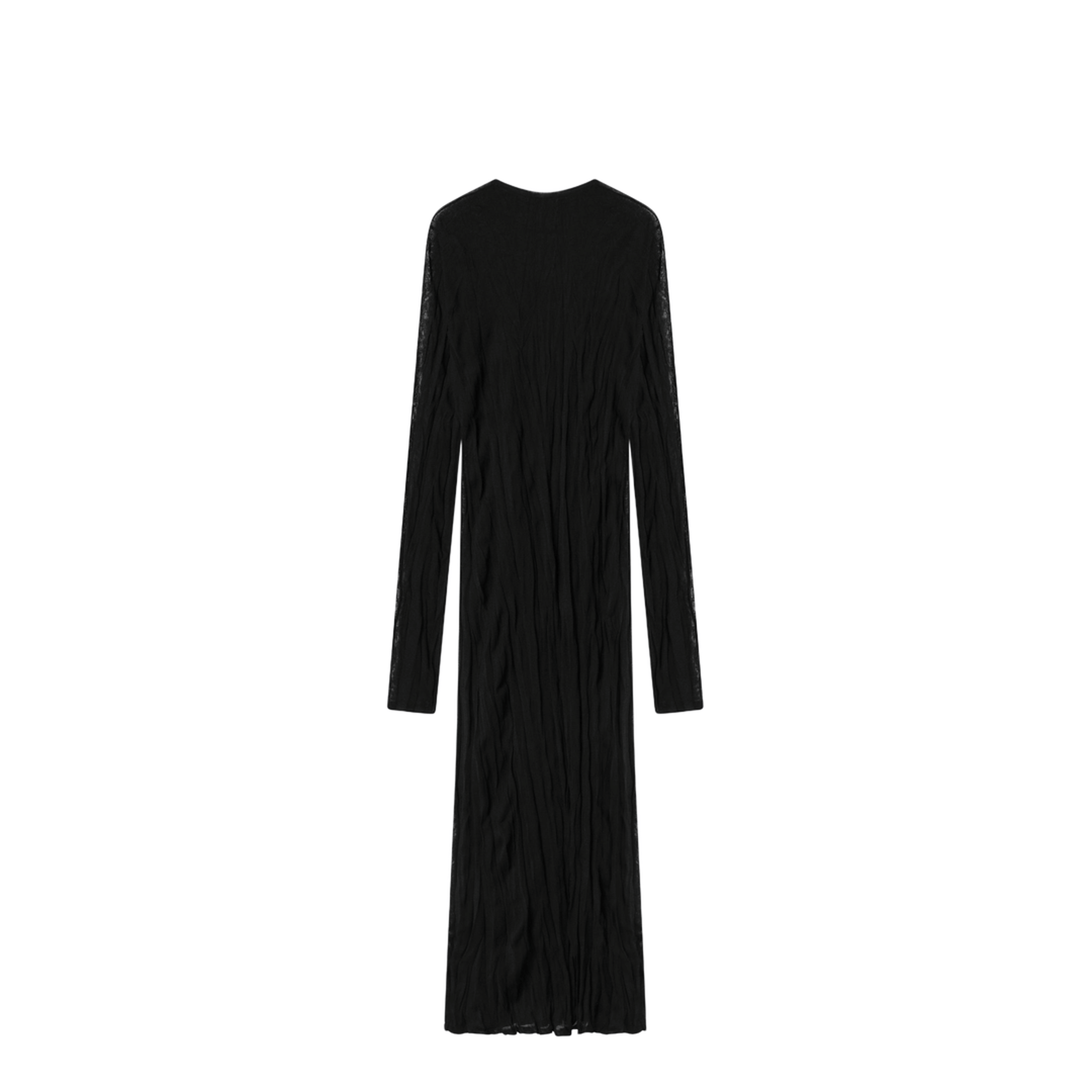Crinkled Knit Maxi Dress With Long Sleeves In Black