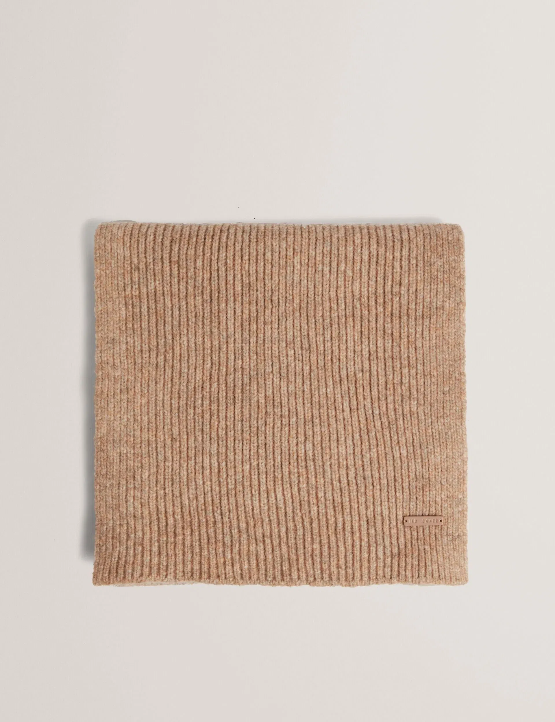 Ted Baker Lidiies Ribbed Wool Blend Knitted Scarf In Camel Women's