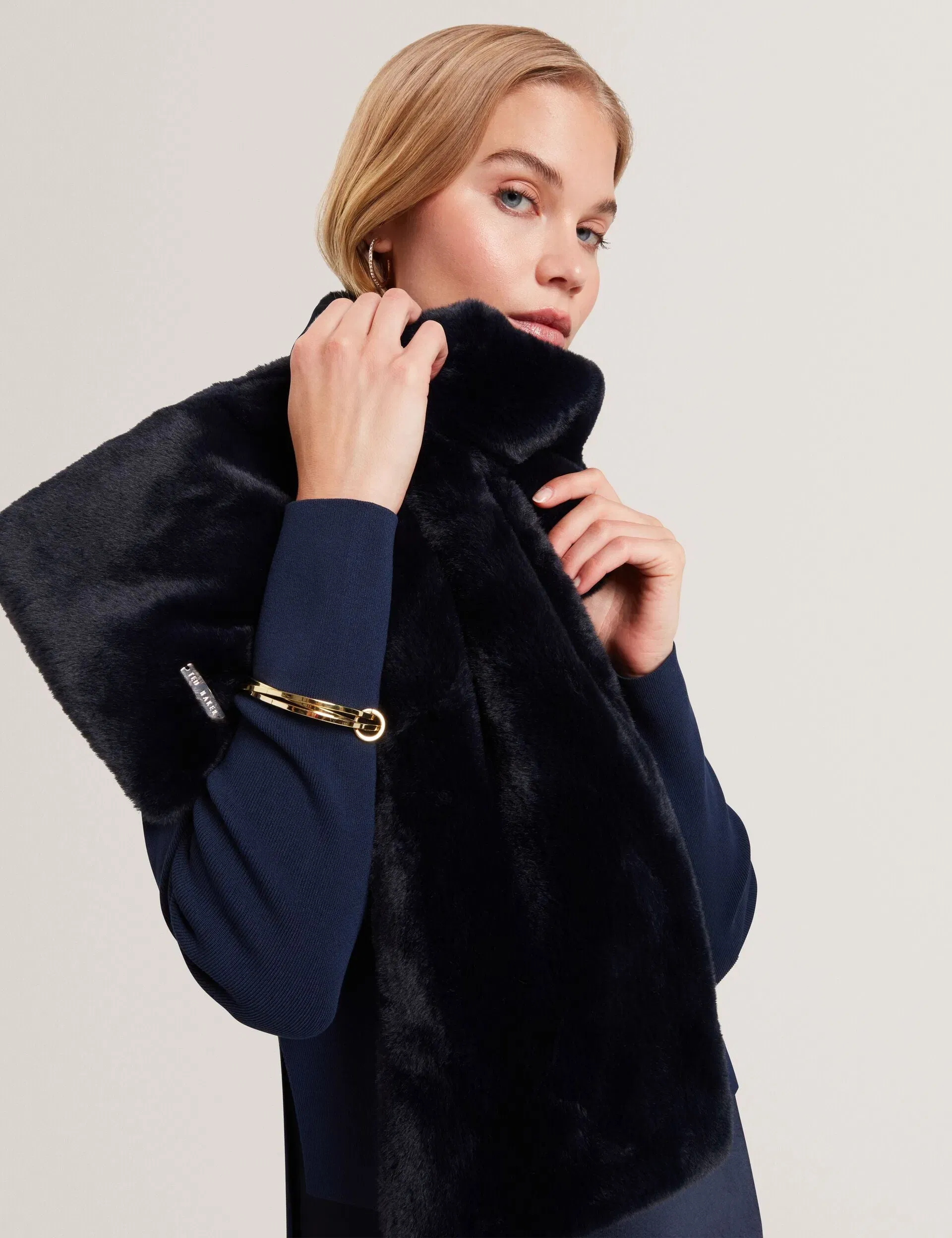 Ted Baker Emaaaas Faux Fur Loopthrough Stole Scarf In Navy Women's
