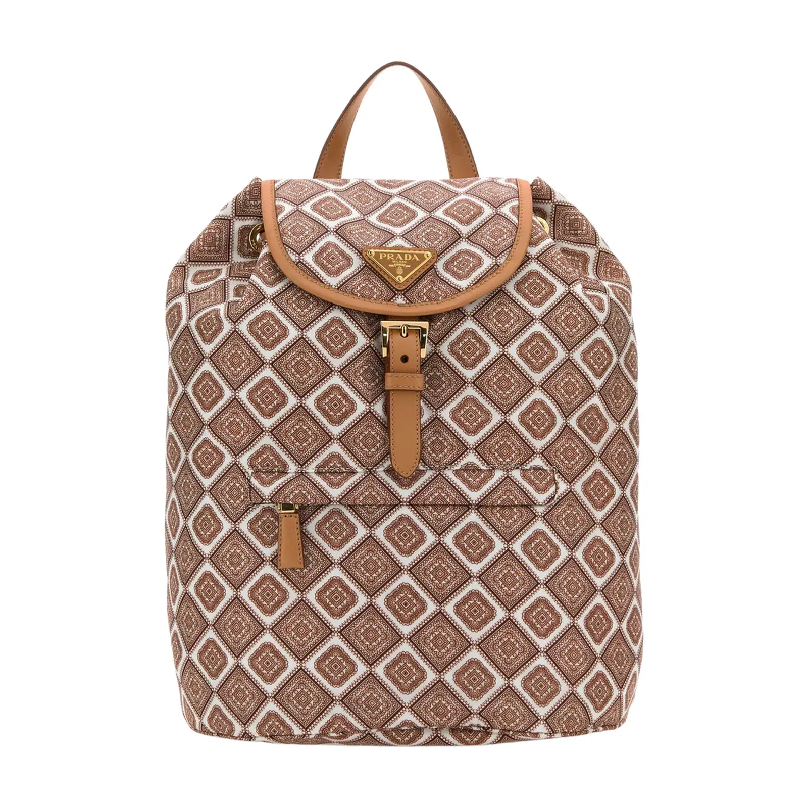 Geometric Pattern Re-Nylon Backpacks - Brown