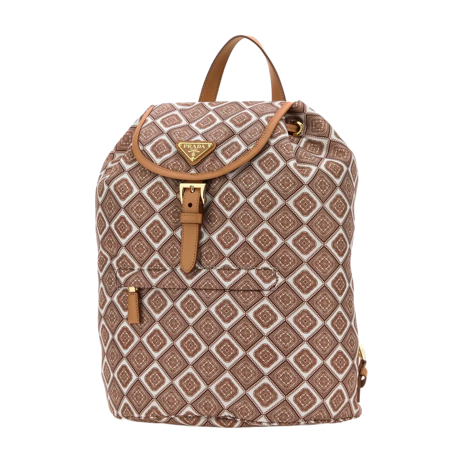 Geometric Pattern Re-Nylon Backpacks - Brown