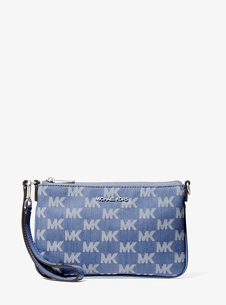 Jet Set Travel Small Logo Jacquard Denim Wristlet