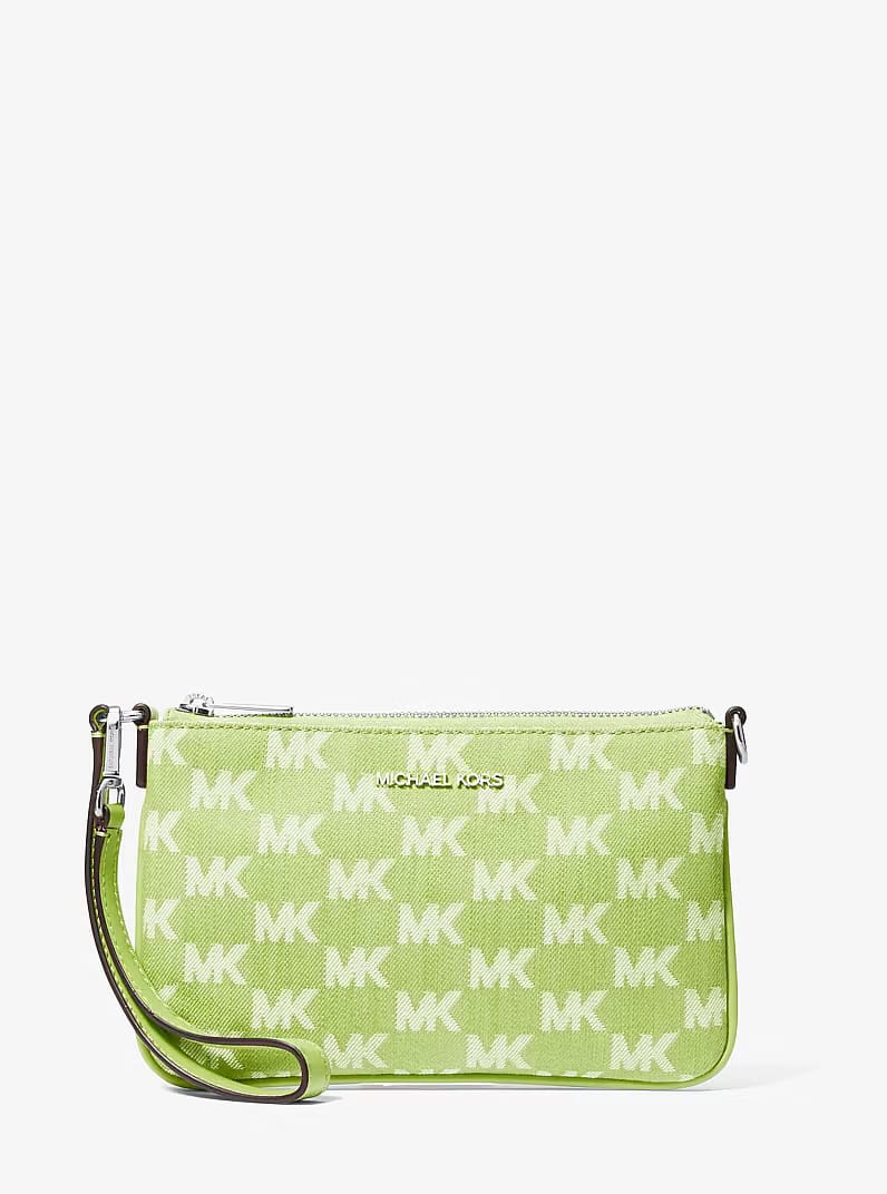 Jet Set Travel Small Logo Jacquard Denim LIME Wristlet