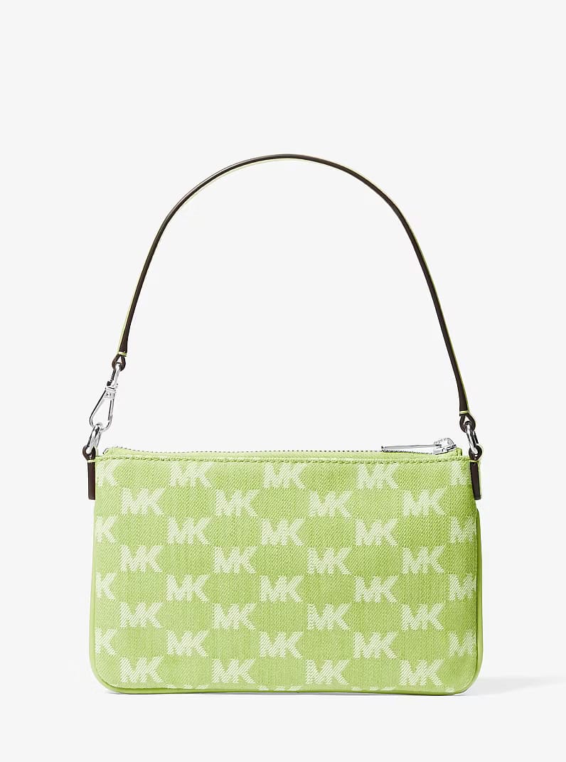 Jet Set Travel Small Logo Jacquard Denim LIME Wristlet
