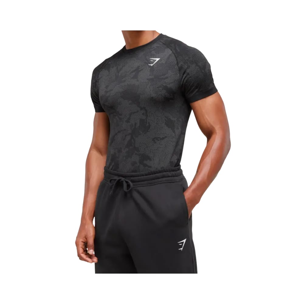 Gymshark Geo Seamless T-Shirt Slim Fit Black/Charcoal Grey