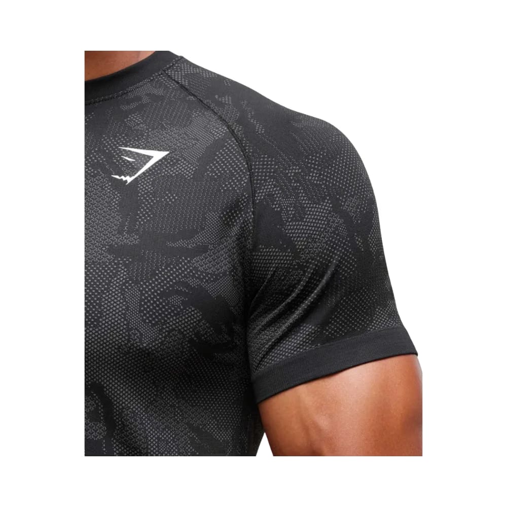 Gymshark Geo Seamless T-Shirt Slim Fit Black/Charcoal Grey