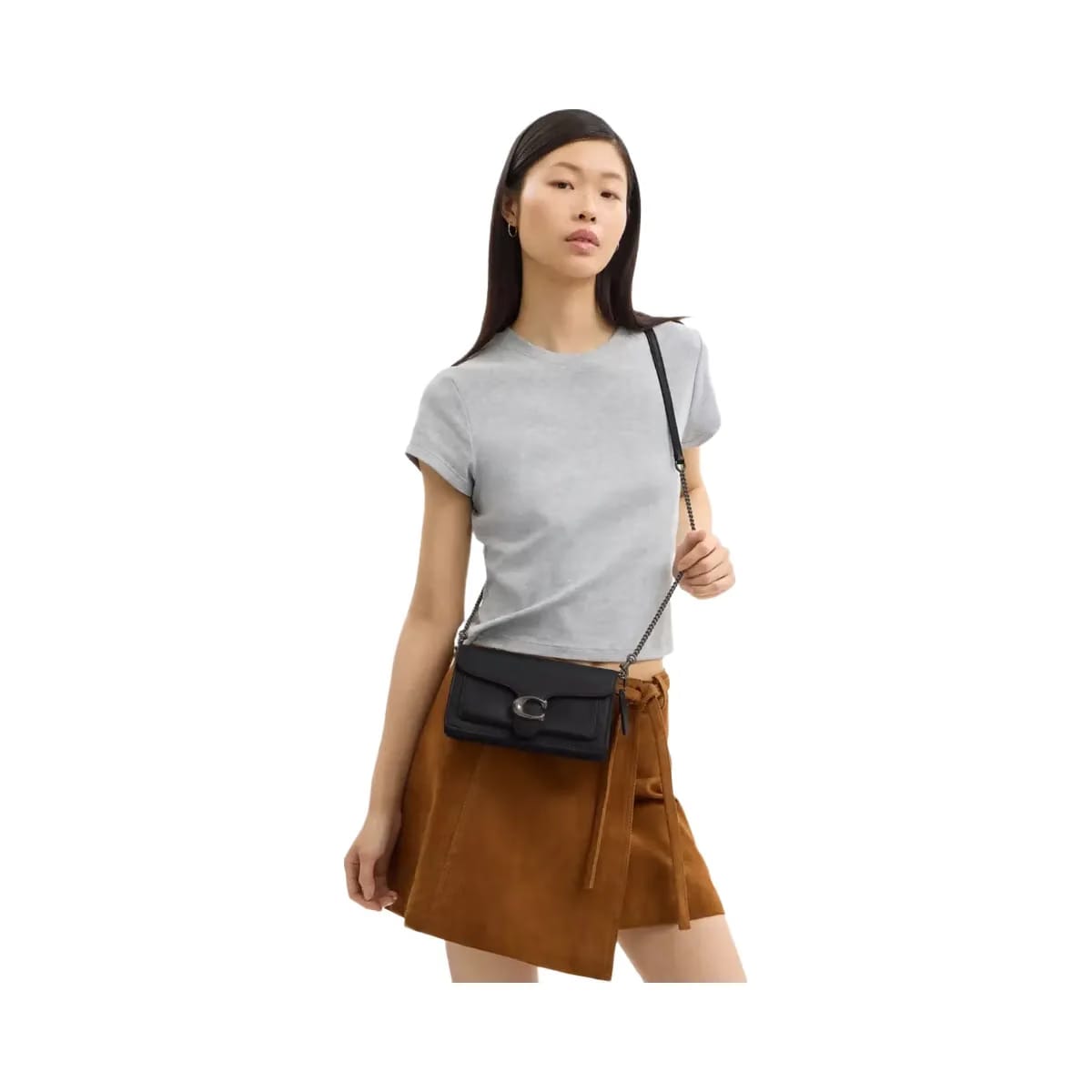 Coach Tabby Chain Clutch Polished Pebble Leather-Pewter-Black