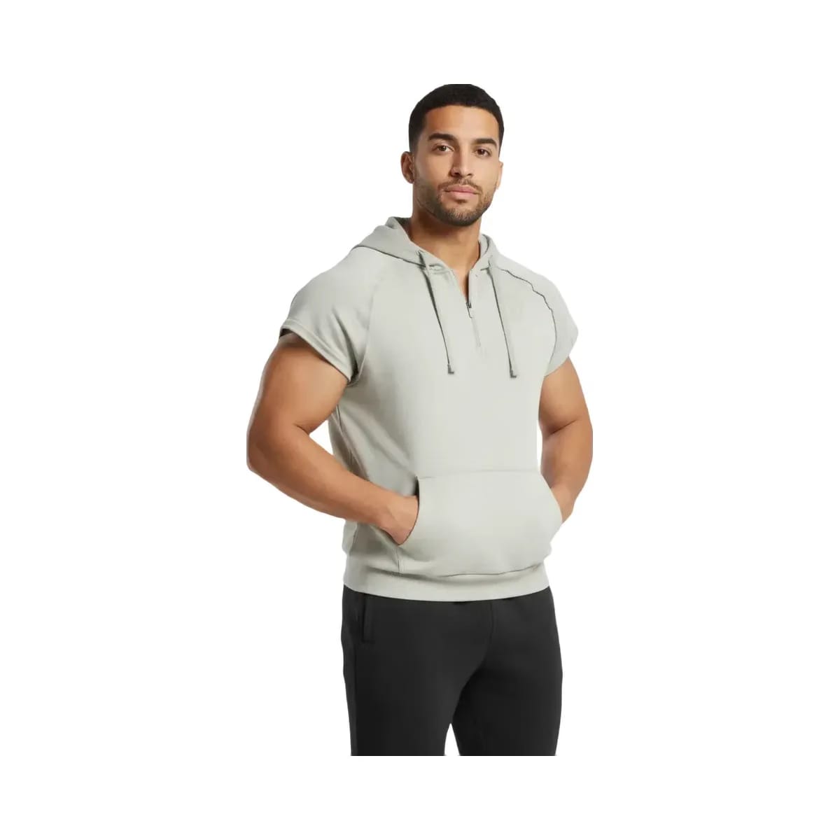 Gymshark Legacy 1/4 Zip Cap Sleeve Hoodie Regular Fit Stone Grey
