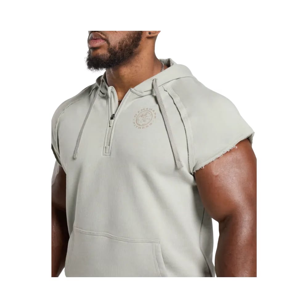 Gymshark Legacy 1/4 Zip Cap Sleeve Hoodie Regular Fit Stone Grey