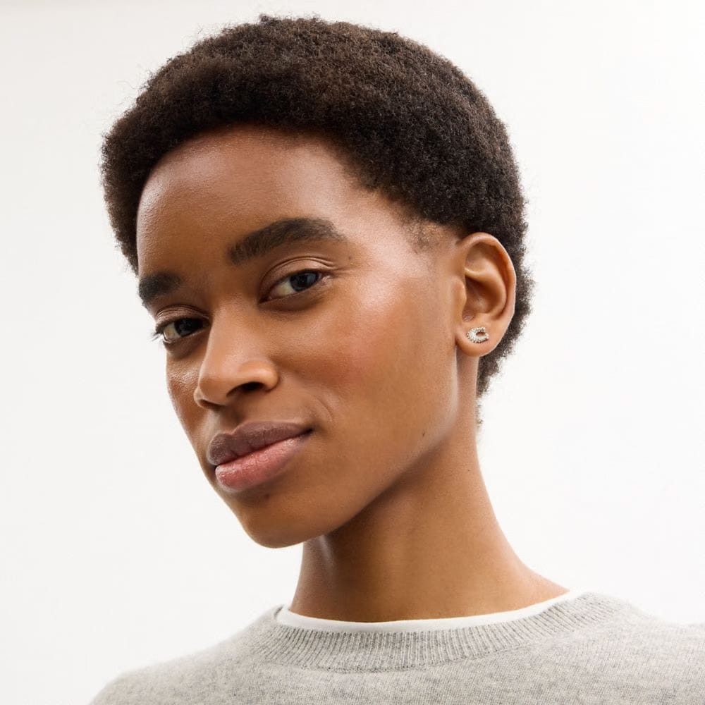 Coach Pavé C Stud Earrings Silver