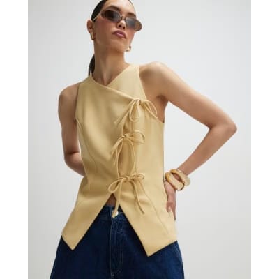 Yellow Asymmetric Bow Tie Front Waistcoat