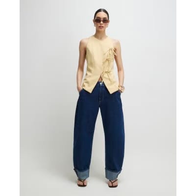Yellow Asymmetric Bow Tie Front Waistcoat