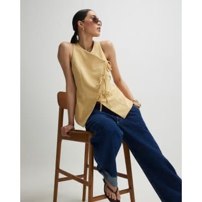 Yellow Asymmetric Bow Tie Front Waistcoat