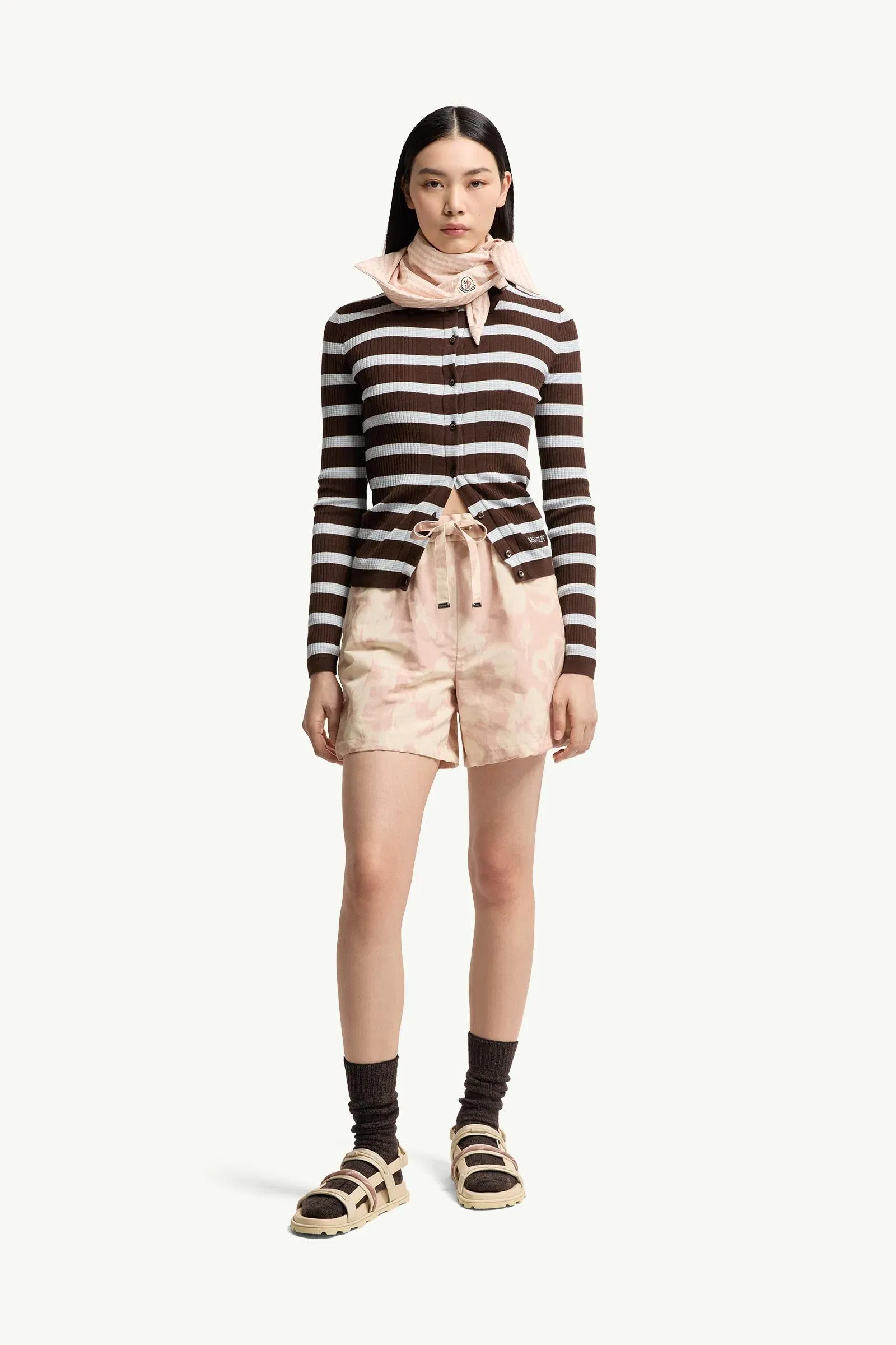 Moncler Cotton Crêpe Polo Shirt White & Brown White & Brown