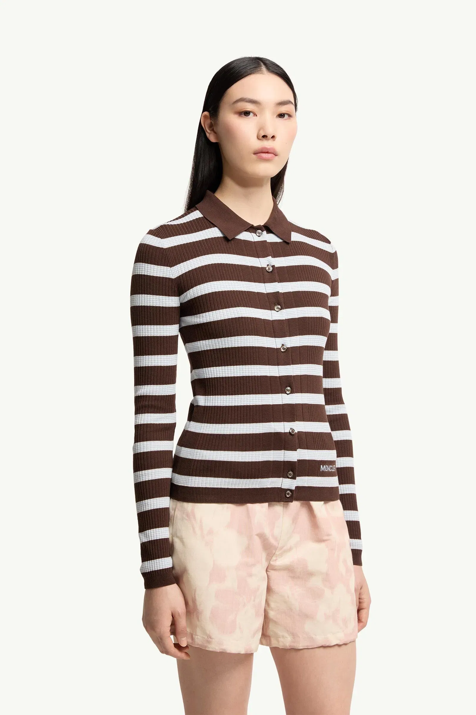 Moncler Cotton Crêpe Polo Shirt White & Brown White & Brown