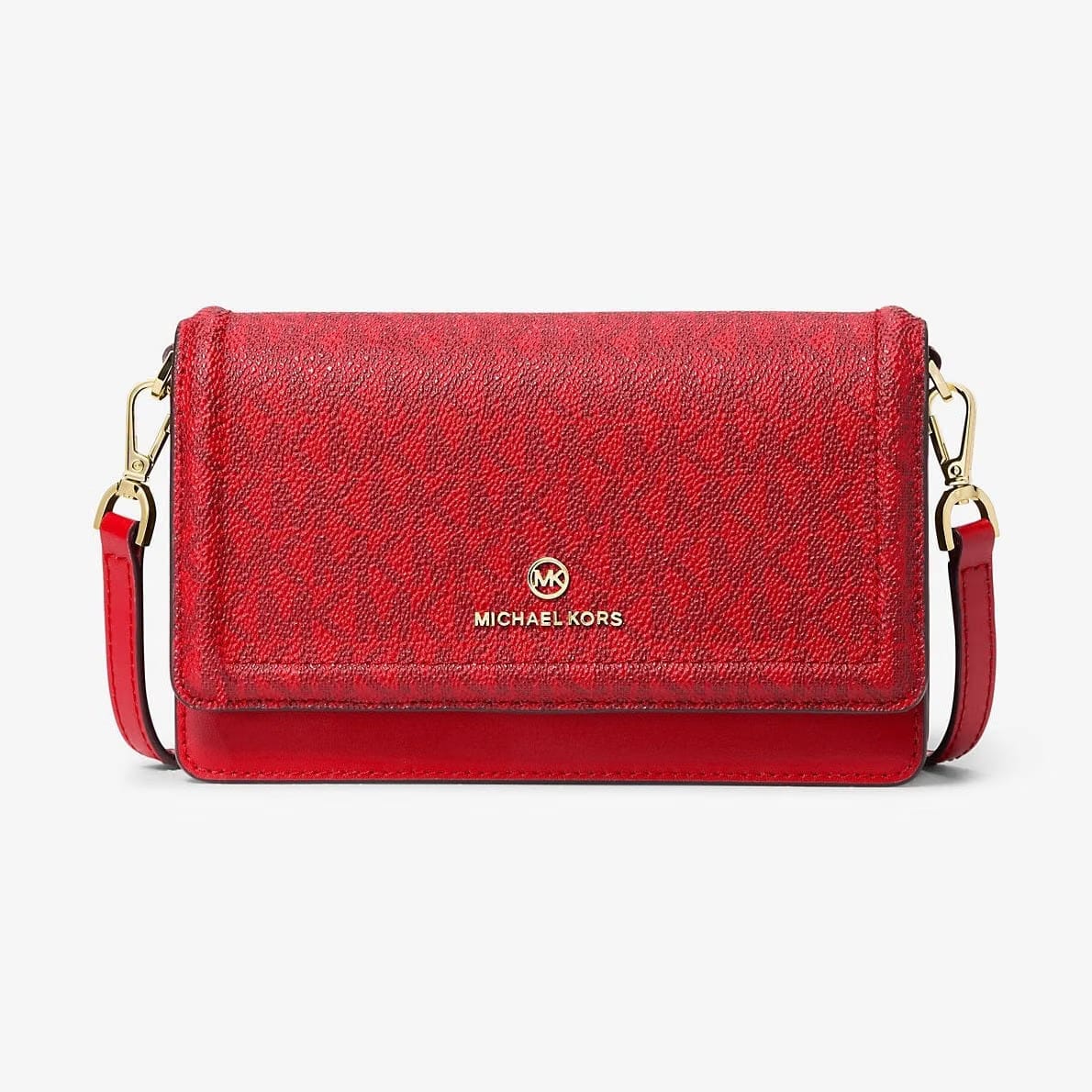 Michael Kors Jet Set Leather and Signature Logo Convertible Crossbody Bag Crimson Multi