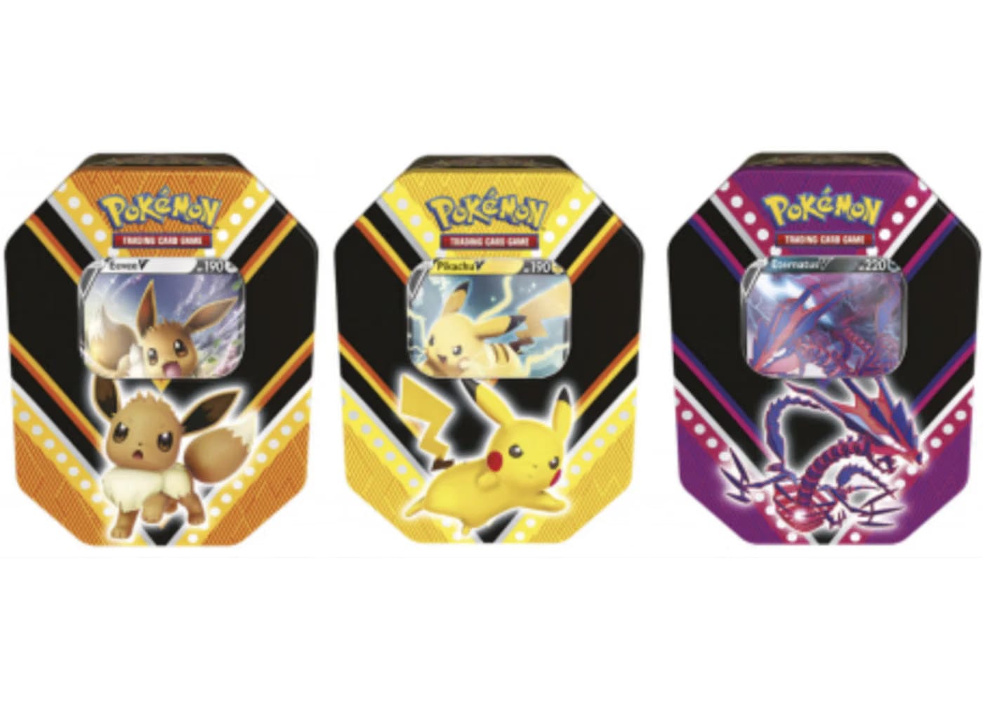 Pokemon Tcg V Powers Eevee V/Pikachu V/Eternatus V Tin 3X Lot Vertical
