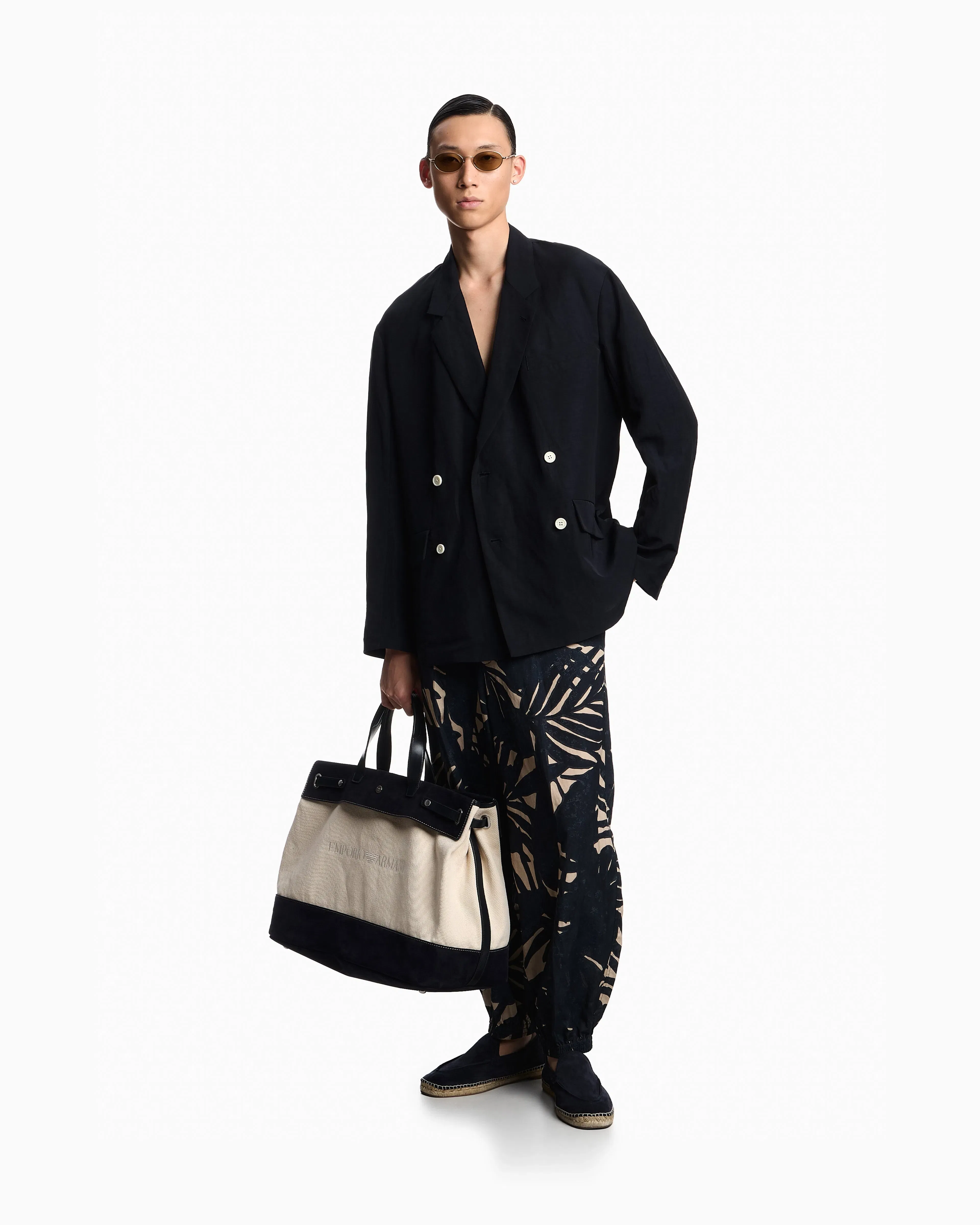 Emporio Armani Linen-blend double-breasted jacket
