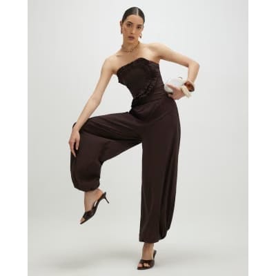 Brown Ruffle Bandeau Top