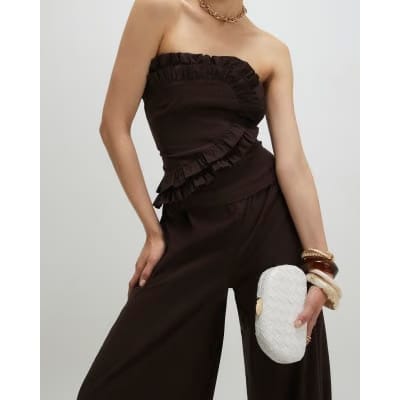 Brown Ruffle Bandeau Top