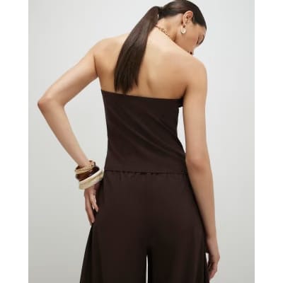 Brown Ruffle Bandeau Top