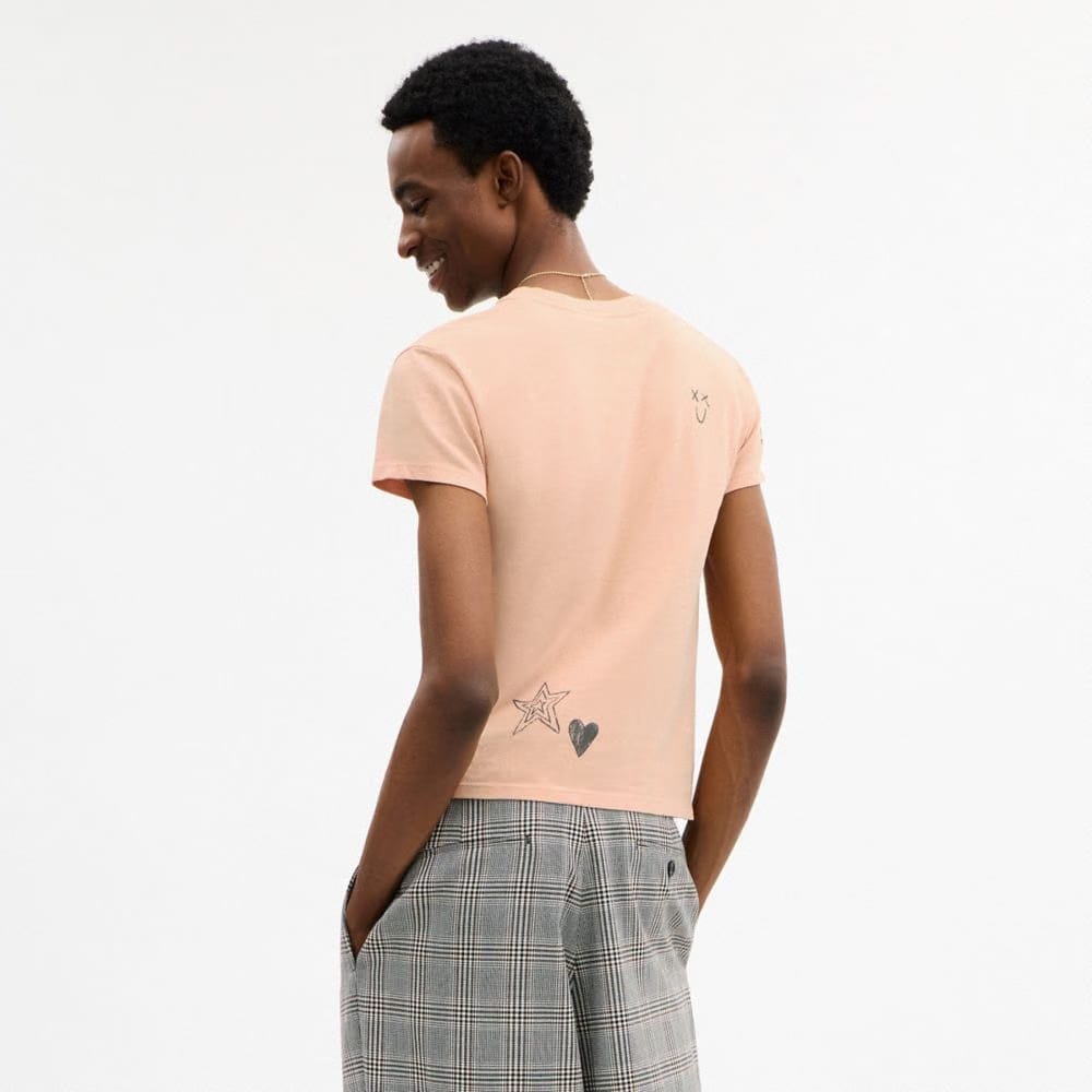Coach Carroty Shrunken T-Shirt In Organic Cotton Light Orange