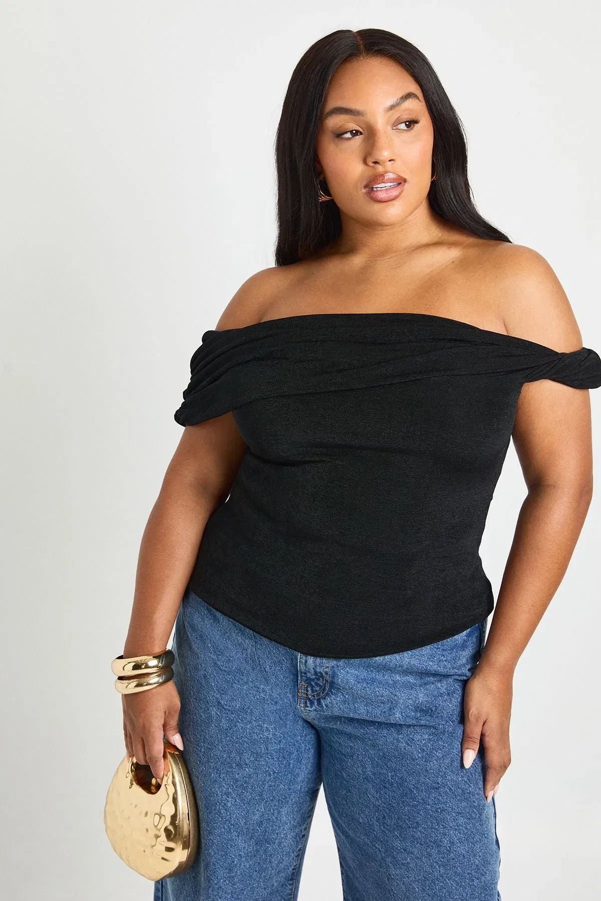 Plus Bardot Twist Off The Shoulder Top