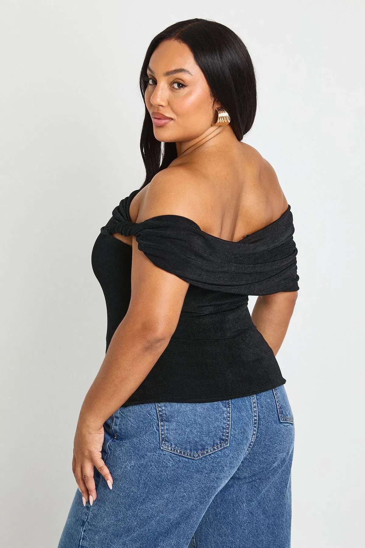 Plus Bardot Twist Off The Shoulder Top
