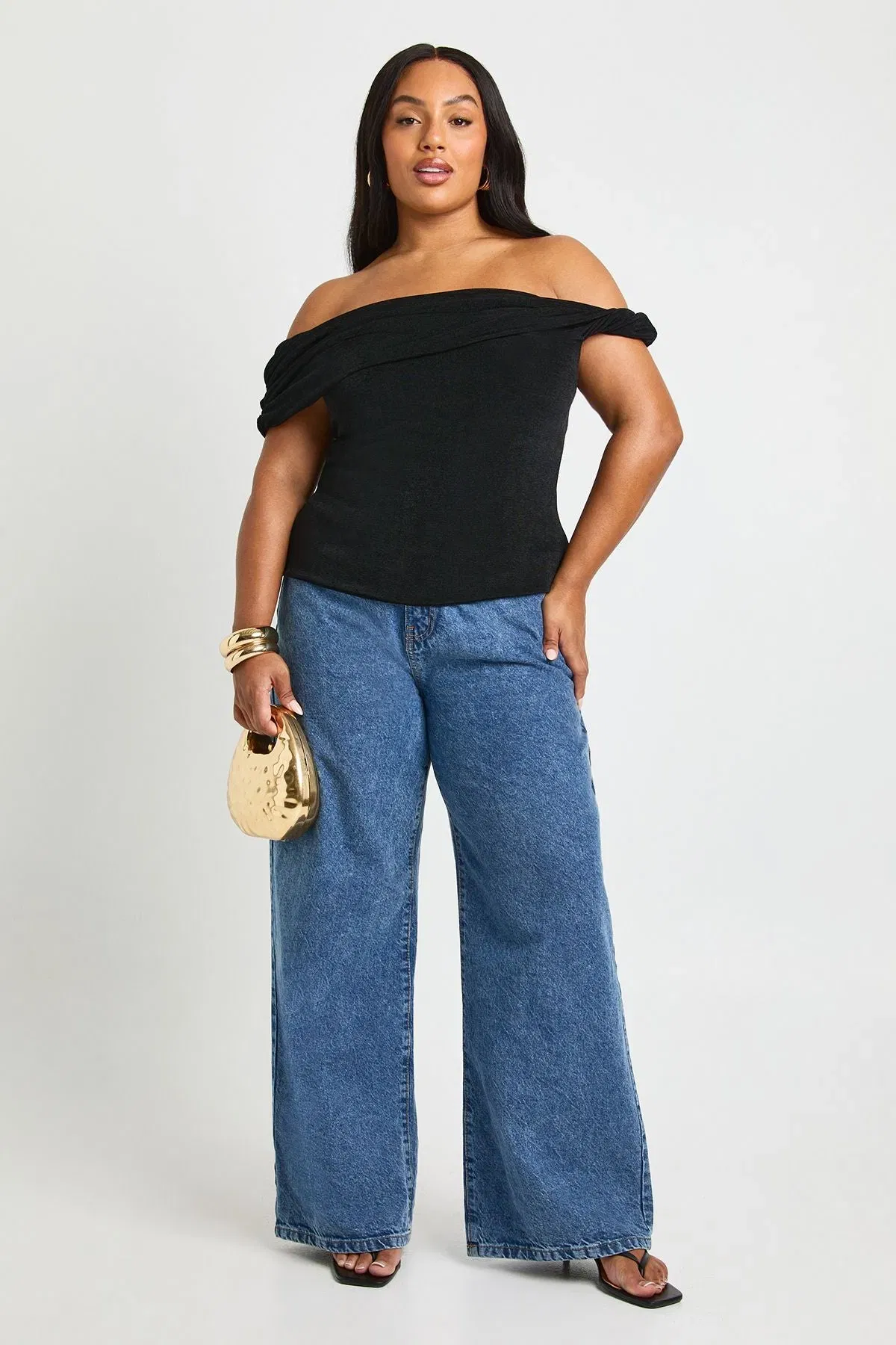 Plus Bardot Twist Off The Shoulder Top