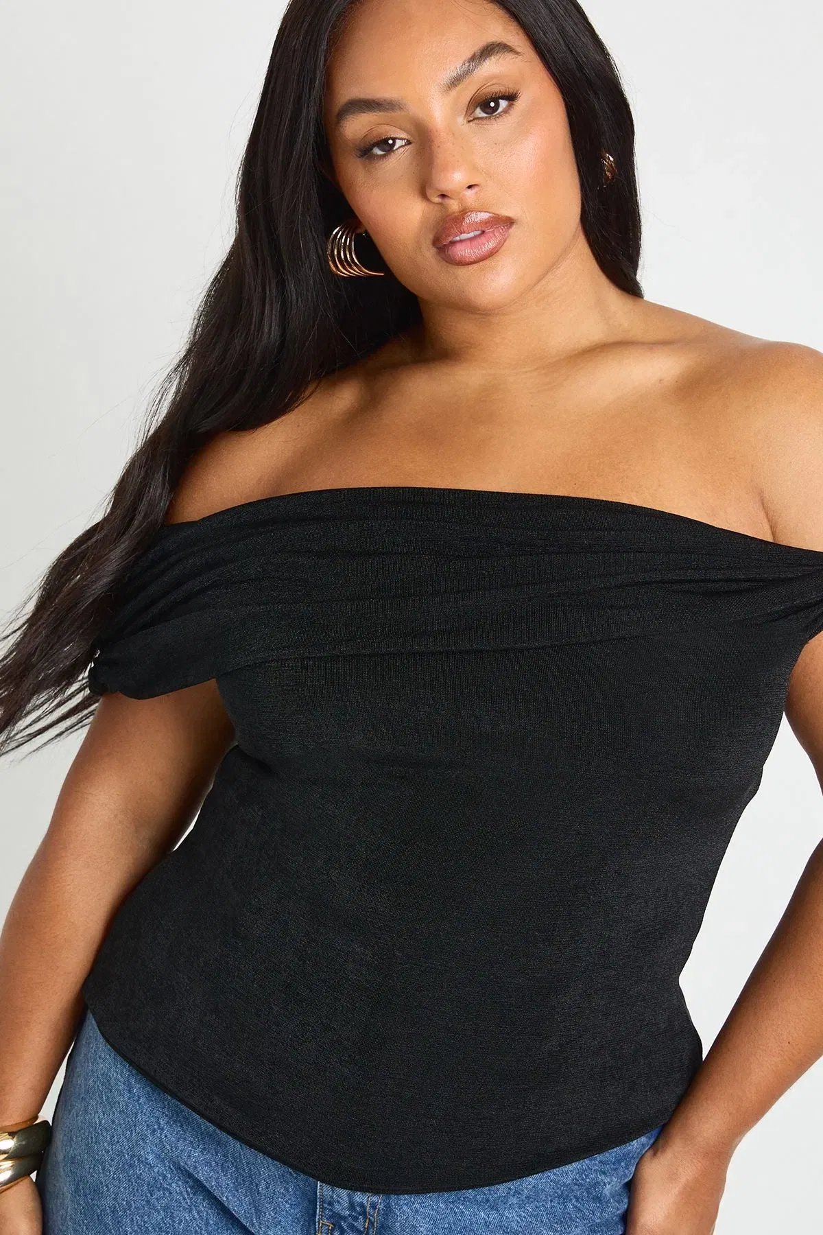 Plus Bardot Twist Off The Shoulder Top