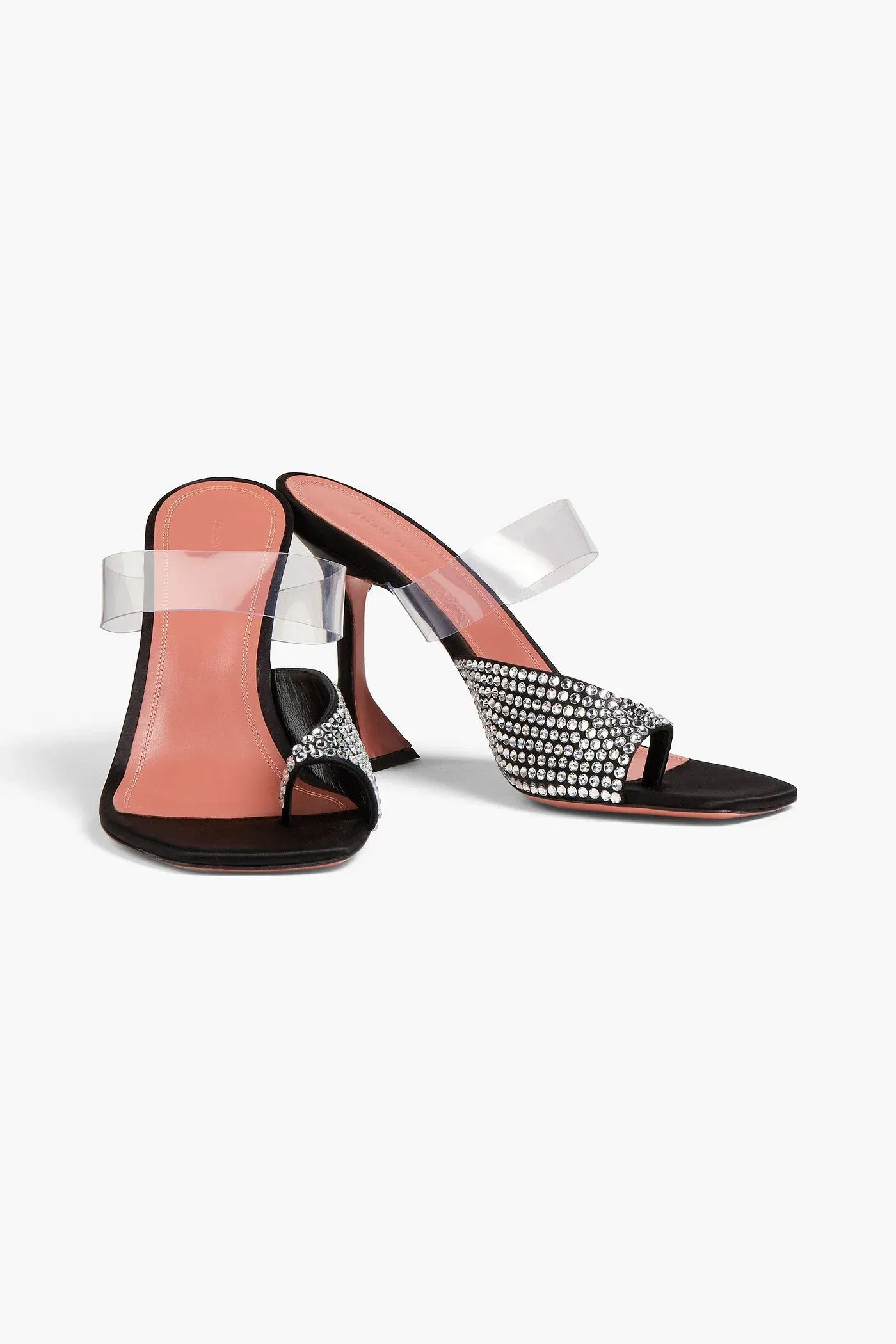 Amina Muaddi Paloma Crystal-Embellished Satin And Pvc Mules Black Women's