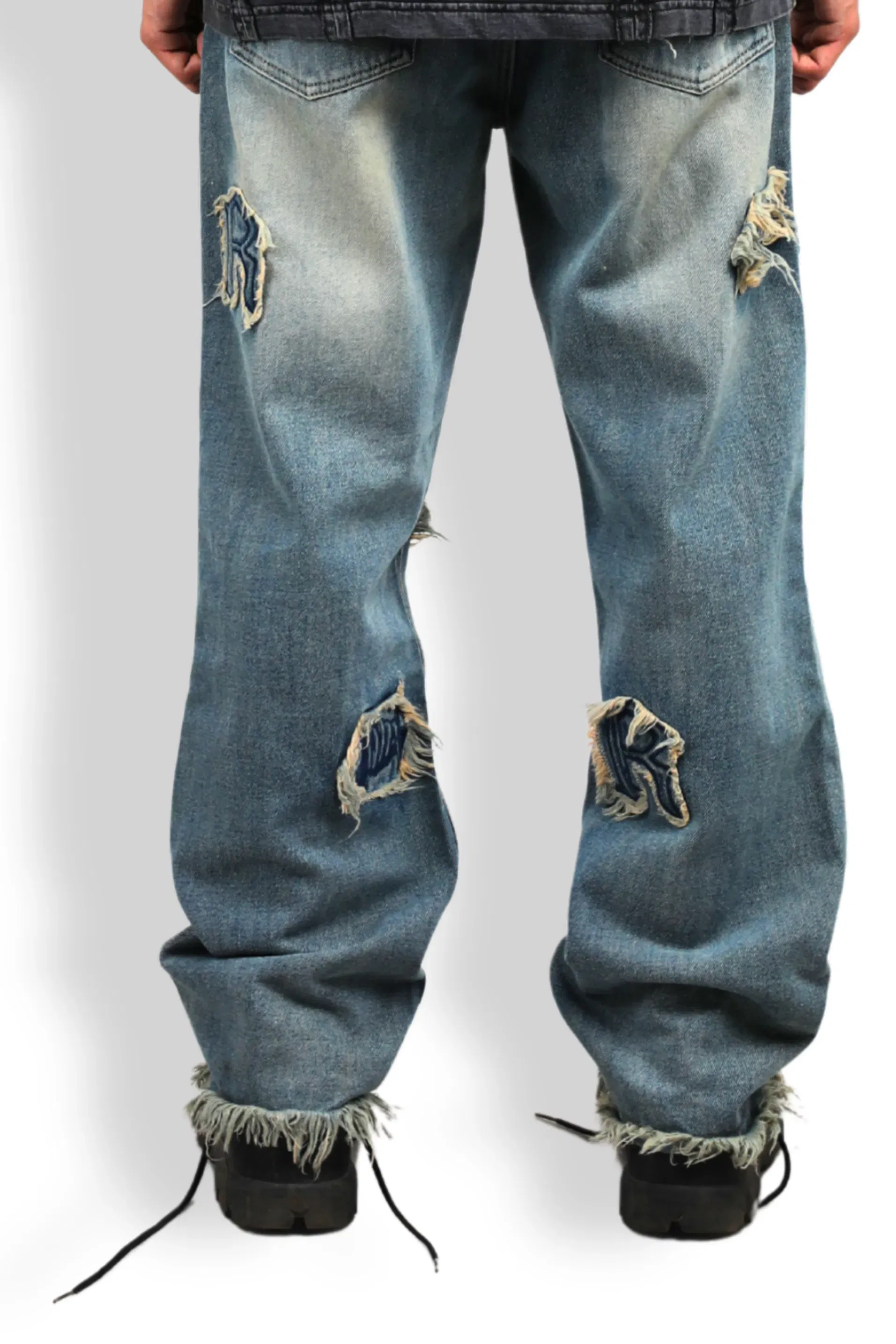 Frayed Collage Denim - Washed Blue