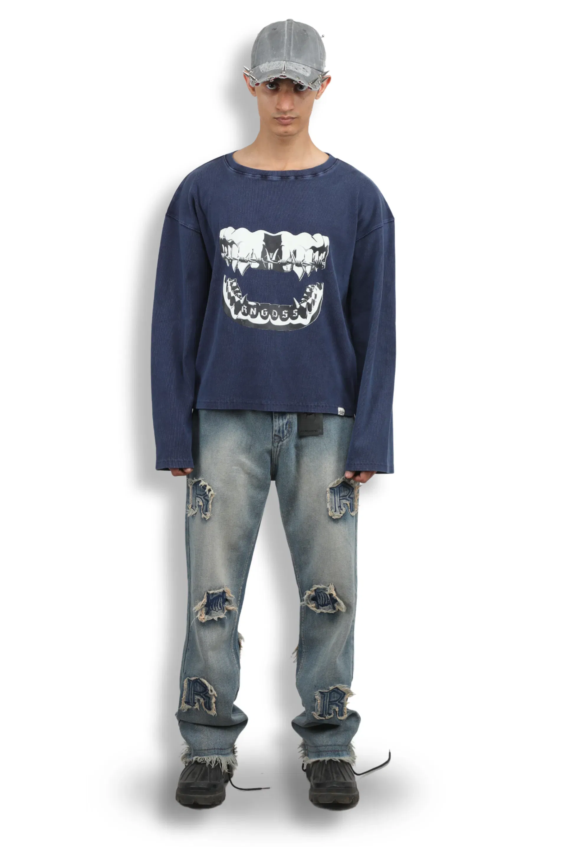 Frayed Collage Denim - Washed Blue