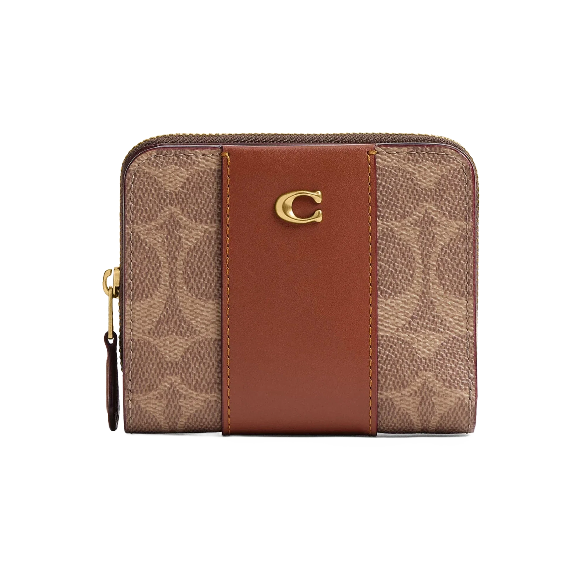 Coach Essential Billfold Wallet In Colorblock Signature Canvas Brass Tan Caramel