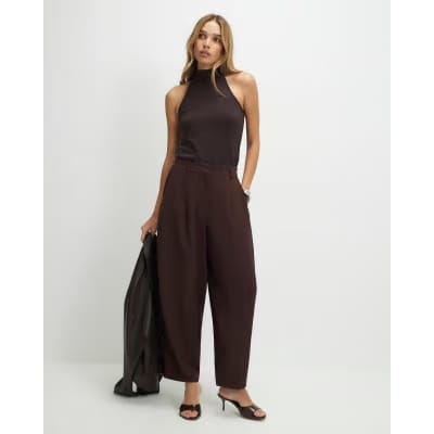 Brown Drapey Barrel Leg Trousers