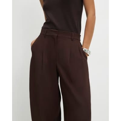 Brown Drapey Barrel Leg Trousers