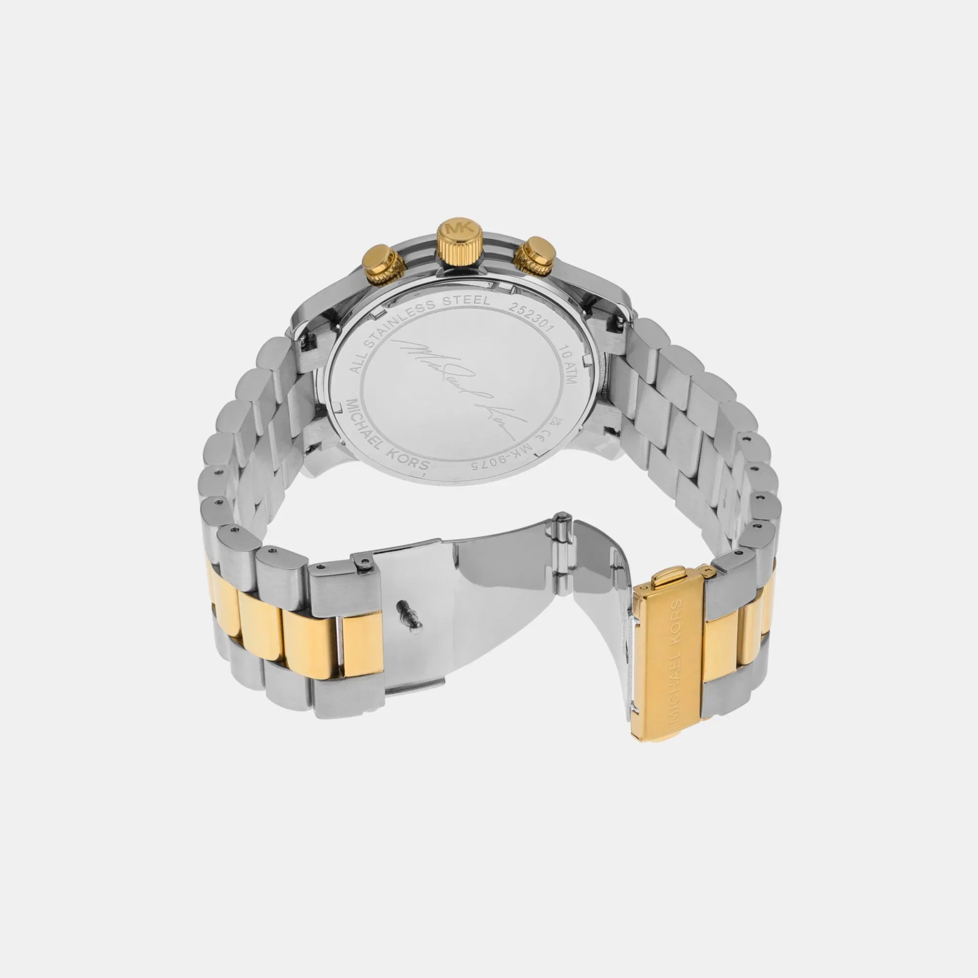 Michael Kors Runway Men Quartz Gold Dial Chronograph Stainless Steel Watch Mk9075