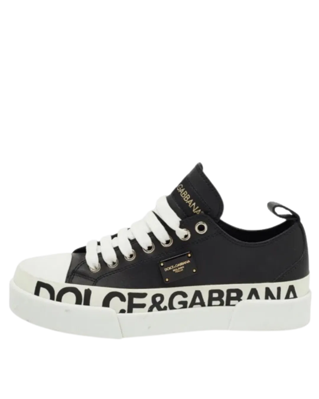 Dolce & Gabbana Black/White Leather Portofino Low Top Sneakers