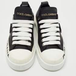 Dolce & Gabbana Black/White Leather Portofino Low Top Sneakers